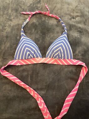 Victoria's Secret Purple and Pink Striped Triangle Bikini Top